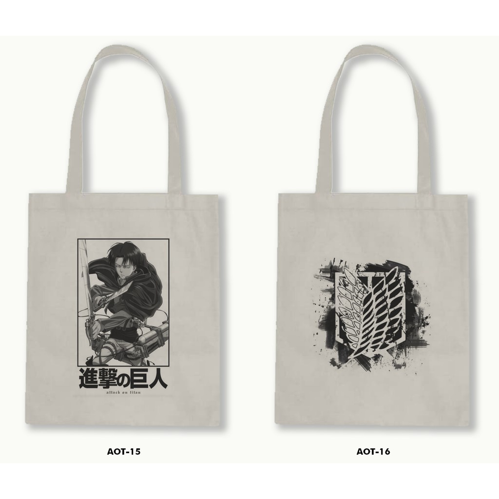 Tas Tote Bag Resleting Kanvas/Blacu  Attack On Titan .01