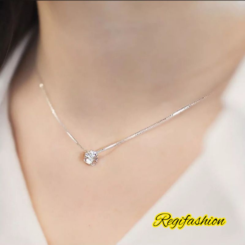 Kalung Liontin Perak Silver 925 Lapis Emas Putih Anti Karat Selamanya Kalung Titanium Wanita Liontin Permata Kristal