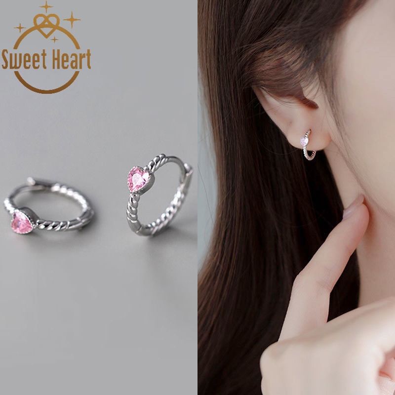 Anting Bentuk Hati Warna Pink Aksen Berlian Untuk Wanita