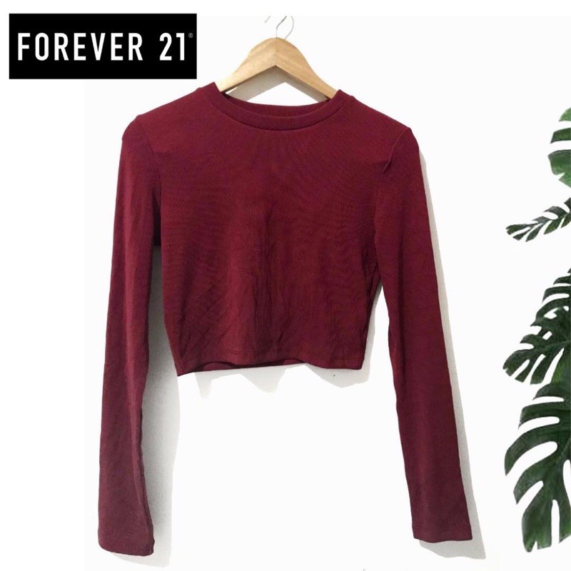 CROPTOP MAROON/ ATASAN CROP MERAH LENGAN PANJANG
