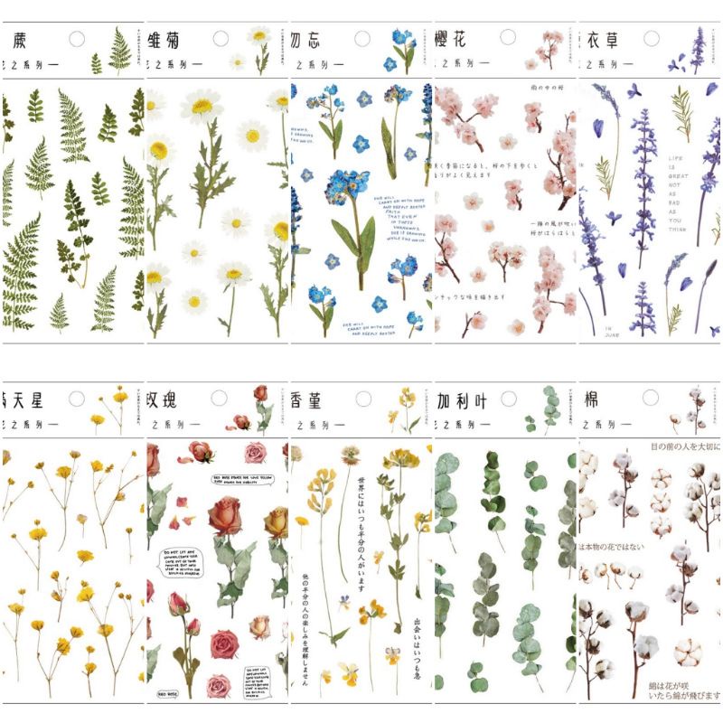 

sticker bahan pet transparan daisy rose lavender kapas journal journaling scrapbooking scrapbook bujo