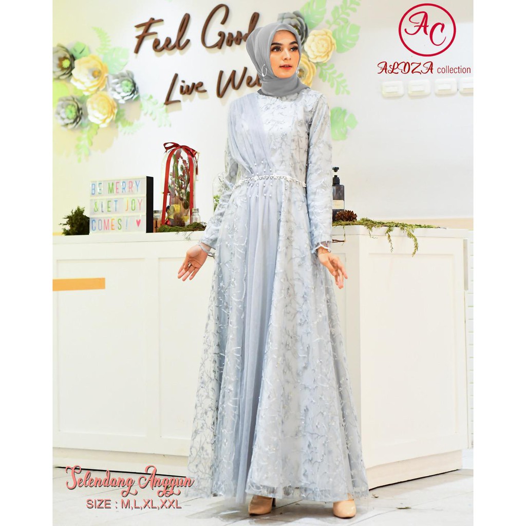 PROMO LONG DRESS TULLE MUTIARA BORDIR SELENDANG ANGGUN / LONG DRESS PESTA