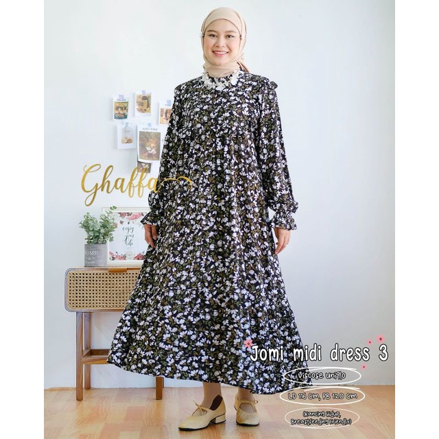 JOMI MIDI #3 BY GHAFFA THE LABEL / MIDI DRESS WANITA / Gamis midi rayon adem