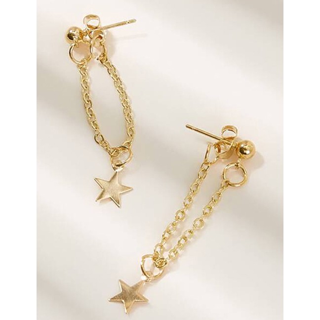 LRC Anting Tusuk Fashion Golden Star Tassel Five-pointed Star Earrings K25116