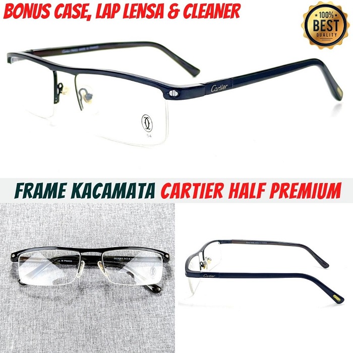 Frame Kacamata Cartier Pria Eyeglass Half Frame C8100815 Kualitas Premium Lensa Minus Baca Antiradia