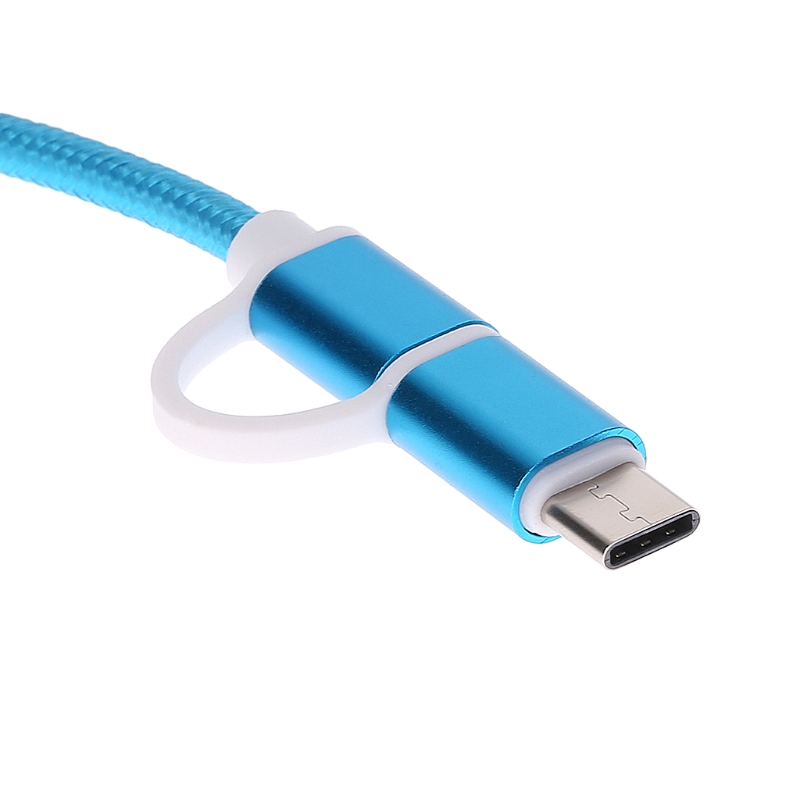 2 in 1 USB 2.0 Male To USB 3.1 Type C &amp; Micro USB Weave Data Charging Cable Fast