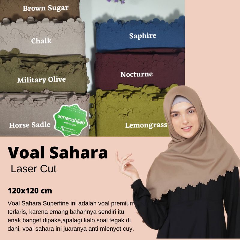 Hijab Jilbab Kerudung Segiempat Polos Voal Laser Cut Biru Marun Lemon Coklat Abu