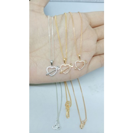 KALUNG RANTAI STANG MINI + LIONTIN LOVE PANAH MP / KALUNG PERAK ASLI SILVER 925 LAPIS EMAS/ KALUNG FASHION WANITA TERBARU