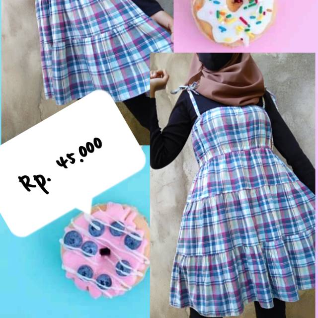 Thrift Overall kotak-kotak sudah dicuci dan disetrika