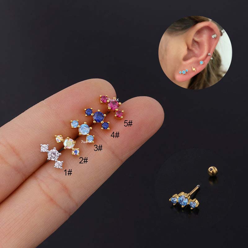 1pc Anting Stud Bentuk Bola Sekrup Bahan Stainless Steel 20gauge Multicolor