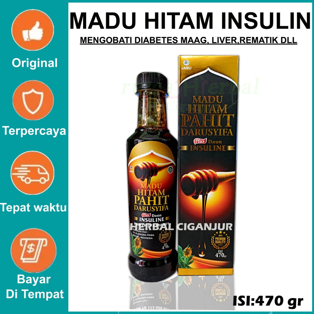 Madu Hitam Pahit Insulin plus Propolis  Madu Pahit Diabetes insuline Darusyifa isi 470 gr