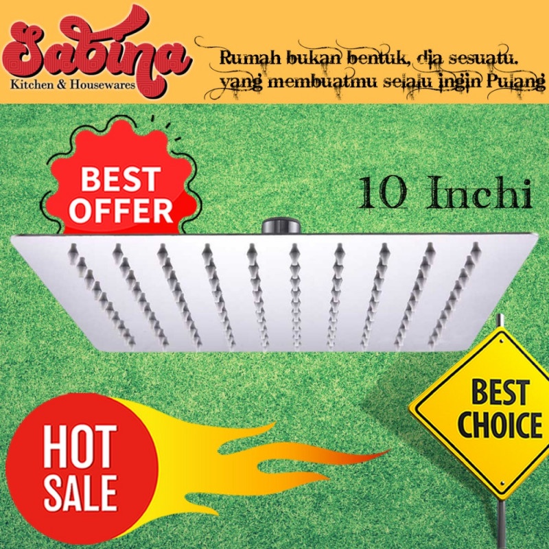 Kepala Shower Kamar Mandi Bentuk Kotak Rainfall 10 Inch Stainless