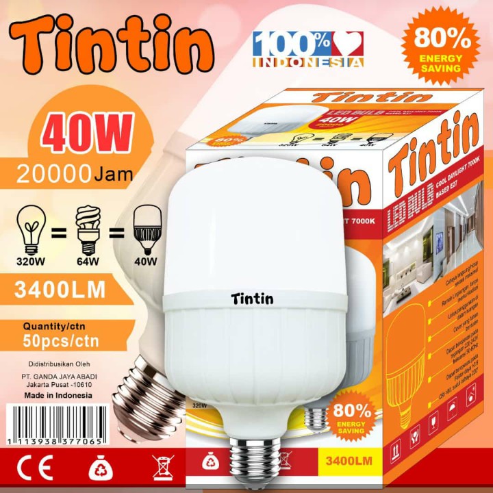 Bohlam Lampu Led Capsule Jumbo 40 Watt Putih Tintin Led Bulb Kapsul 3400lm E27 White Light Shopee Indonesia