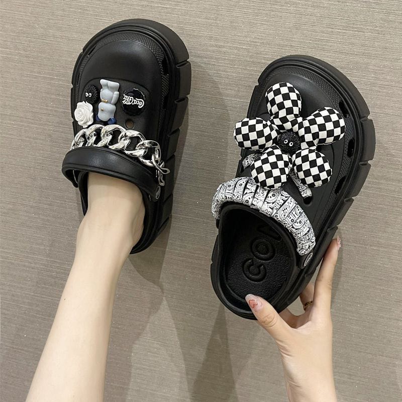 Sandal Baim Fuji Wanita  Import BALANCE E8067 Jibbitz Karakter Rantai Bunga Besar Karet EVA Korean Fashion Terbaru