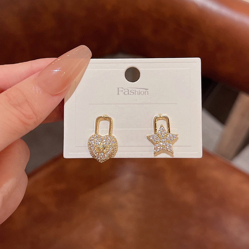 Anting Tusuk Sterling silver 925 Desain Bintang / Hati Hias Zircon Untuk Wanita