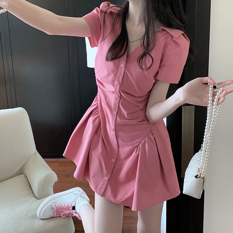 Suhao Small Pink Shirt Dress Rok A-Line Rok