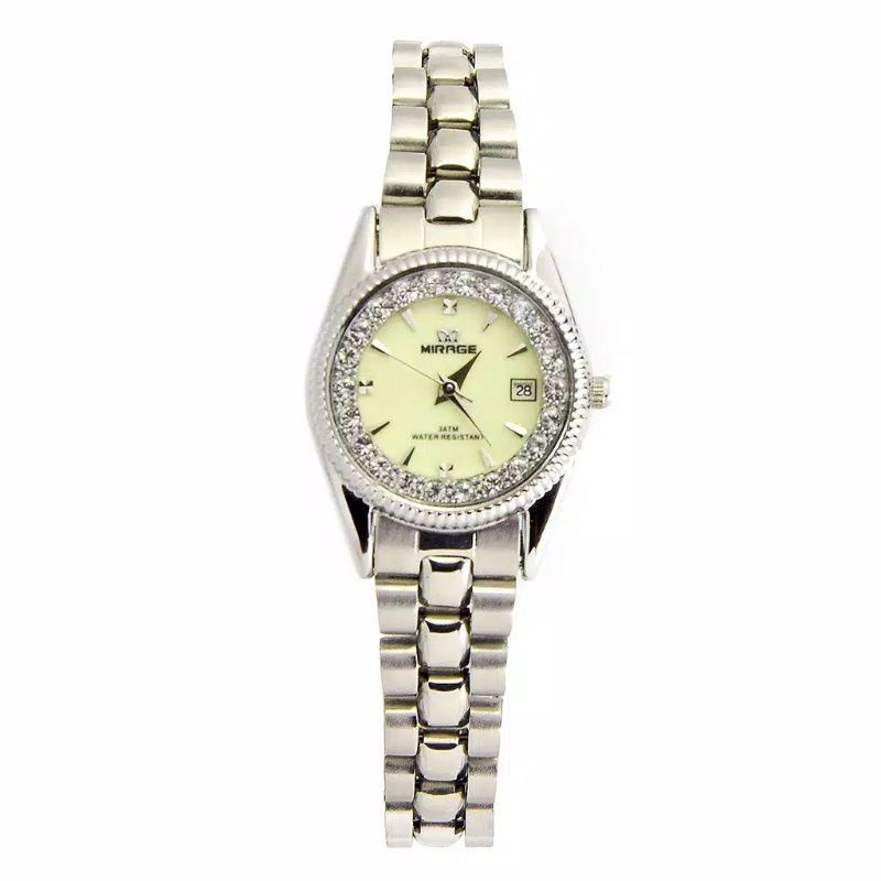 Terlaris Jam tangan Wanita Mirage Permata Original Silver Tahan Air Anti Karat Stainless Rx 1579M pP