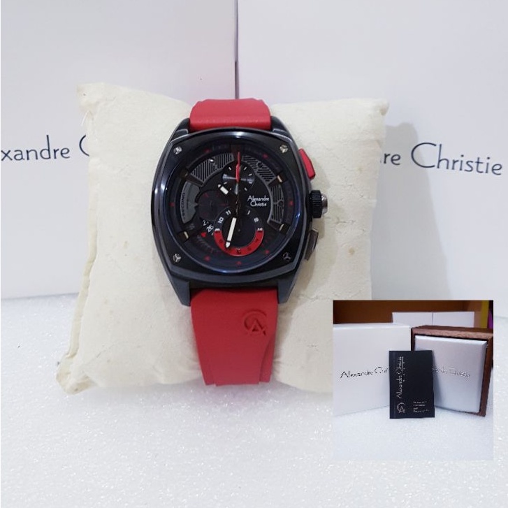 ALEXANDRE CHRISTIE PRIA AC 6591 BLACK RED JAM TANGAN PRIA ORIGINAL