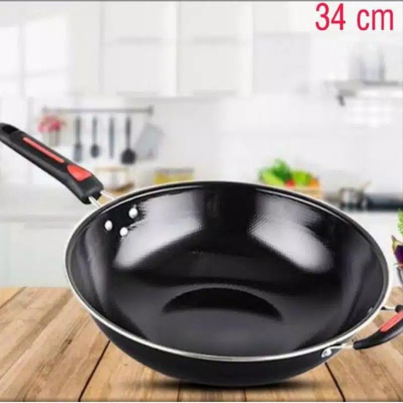 WAJAN ENAMEL GAGANG | KUALI ENAMEL 34CM | KUALI GAGANG ENAMEL ANTI LENGKET