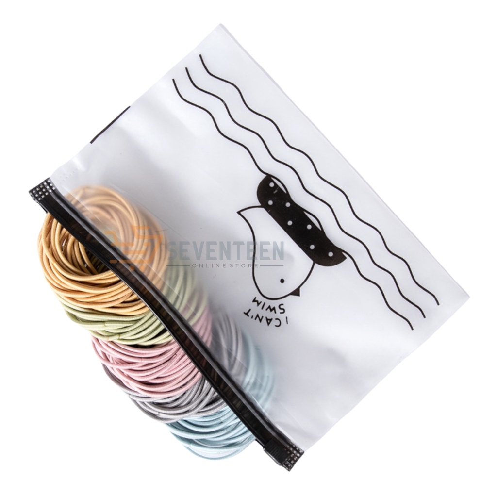 GELANG IKAT RAMBUT KOREA ISI 100 PCS AKSESORIS RAMBUT KOREA ZIP LOCK POUCH KARET RAMBUT KOREAN-Muda