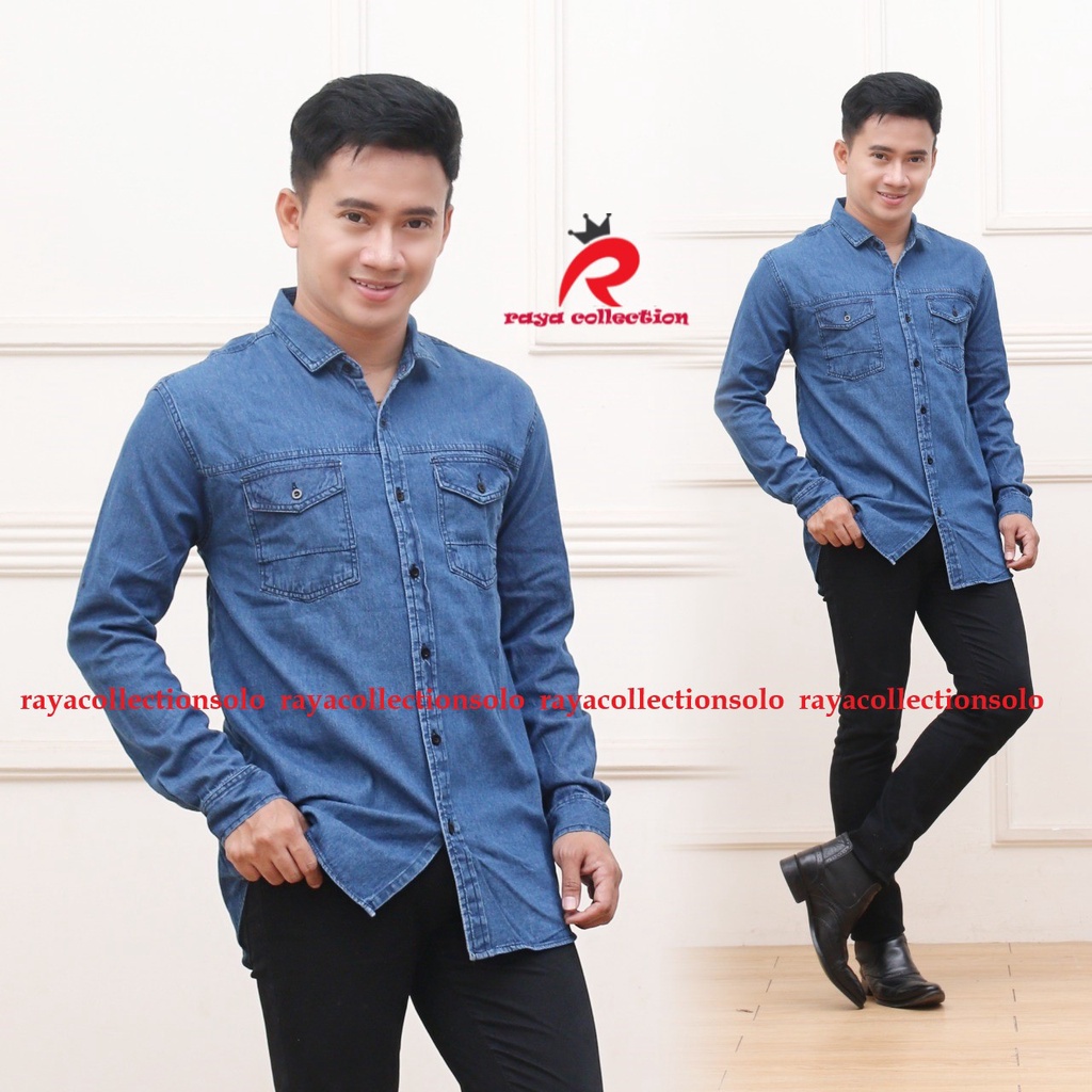 HEM JEANS PRIA LENGAN PENDEK PREMIUM / KEMEJA PRIA JEANS LENGAN PANJANG / HEM PRIA JEANS LENGAN PENDEK