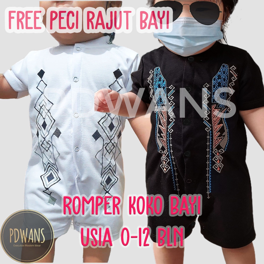 Baju koko Bayi Muslim Jumper Romper Koko Anak Newborn Balita 0 3 6 9 12 Bulan - PDWANS