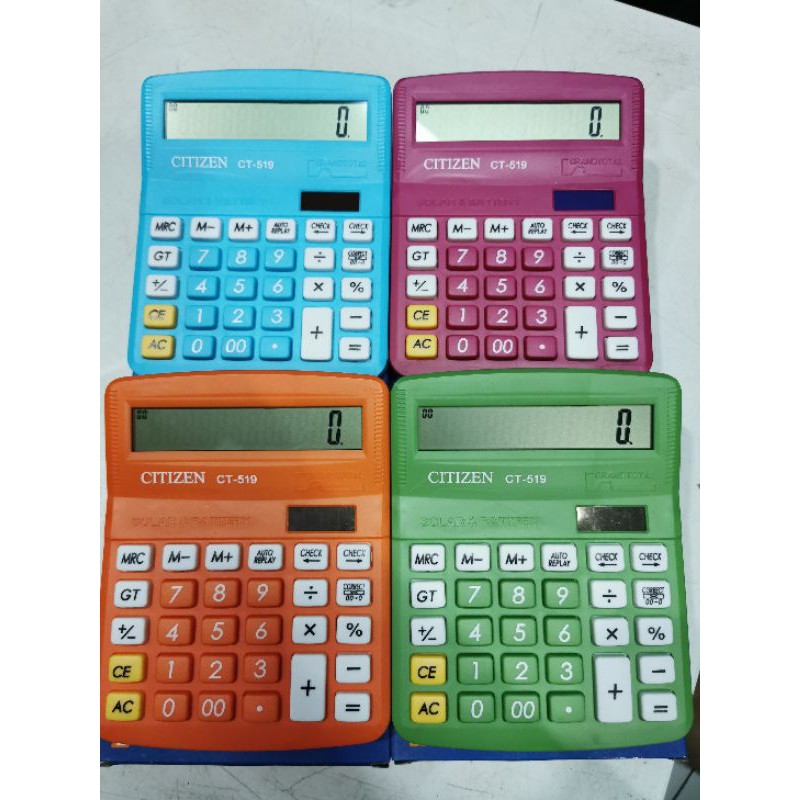 kalkulator CITIZEN CT-519 calculator 12 digit warna pink hijau biru orange