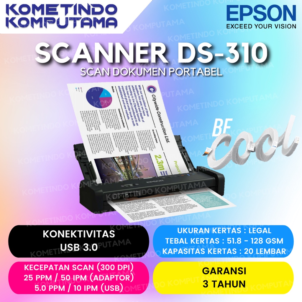 Epson WorkForce DS-310 Portable Sheet-fed Document Scanner / A4 Portable Sheet Fed Colour Scanner DS310