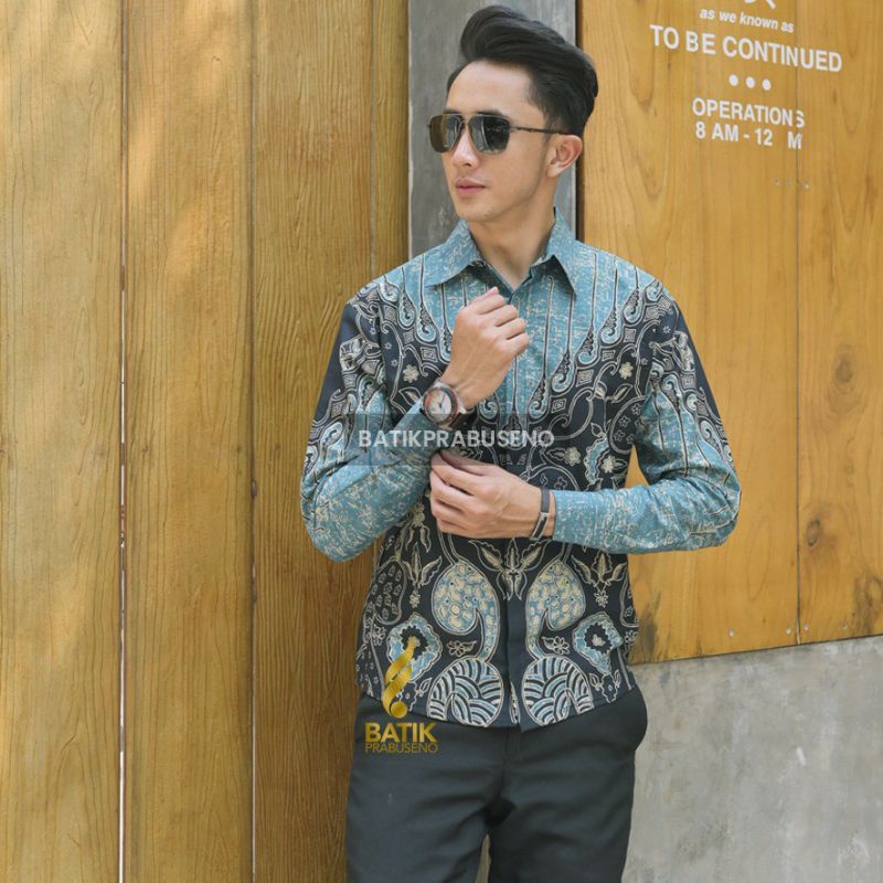 PRISAI KEMEJA BATIK PRIA LENGAN PANJANG SLIMFIT KATUN PRINTING HEM