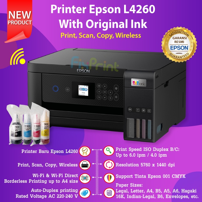 Epson EcoTank L4260 A4 Wi-Fi Duplex All-in-One Printer Pengganti L4160 New