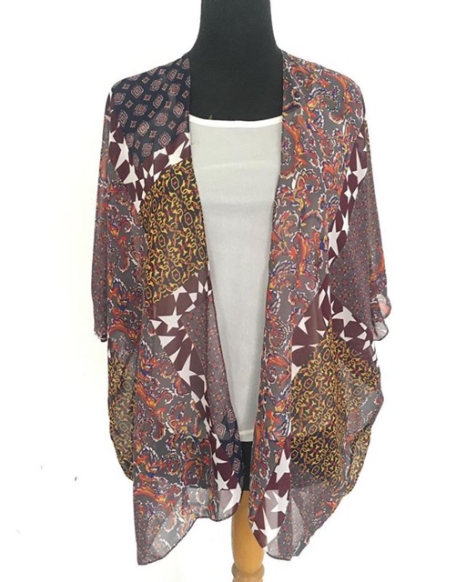 BROWN ABSTRACT OUTER KIMONO CARDIGAN