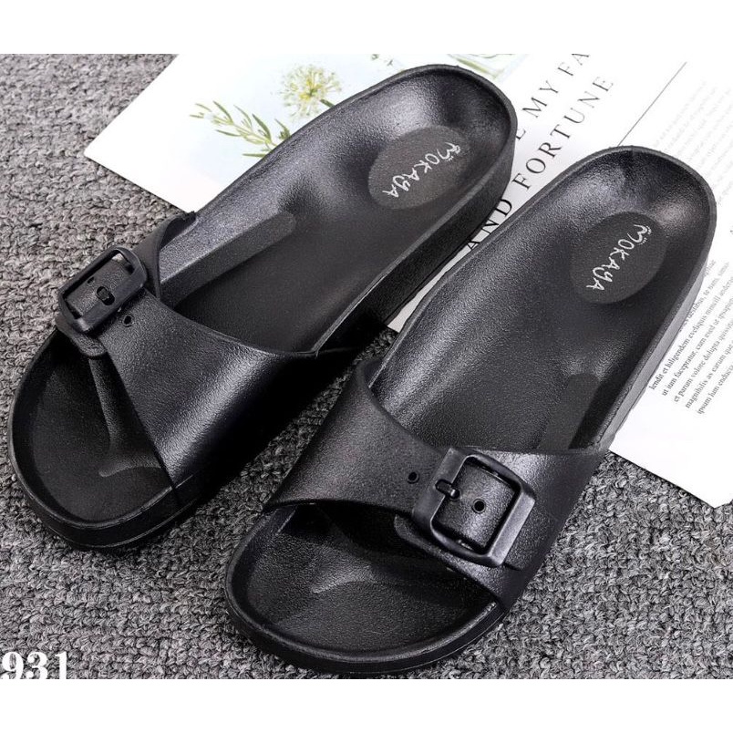 [BEST SELLER] Sandal Slop Jelly Wanita Gesper Simple Casual Cantik Import Mokaya/Sz 36-40 (B-2171-53)-Hitam