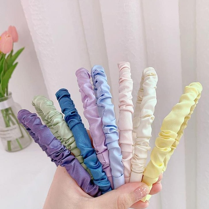 OVERFLOWS.ID Bando Scrunchie Mini Model Kerut Bahan Satin Ala Korea Import Murah Satine Headband