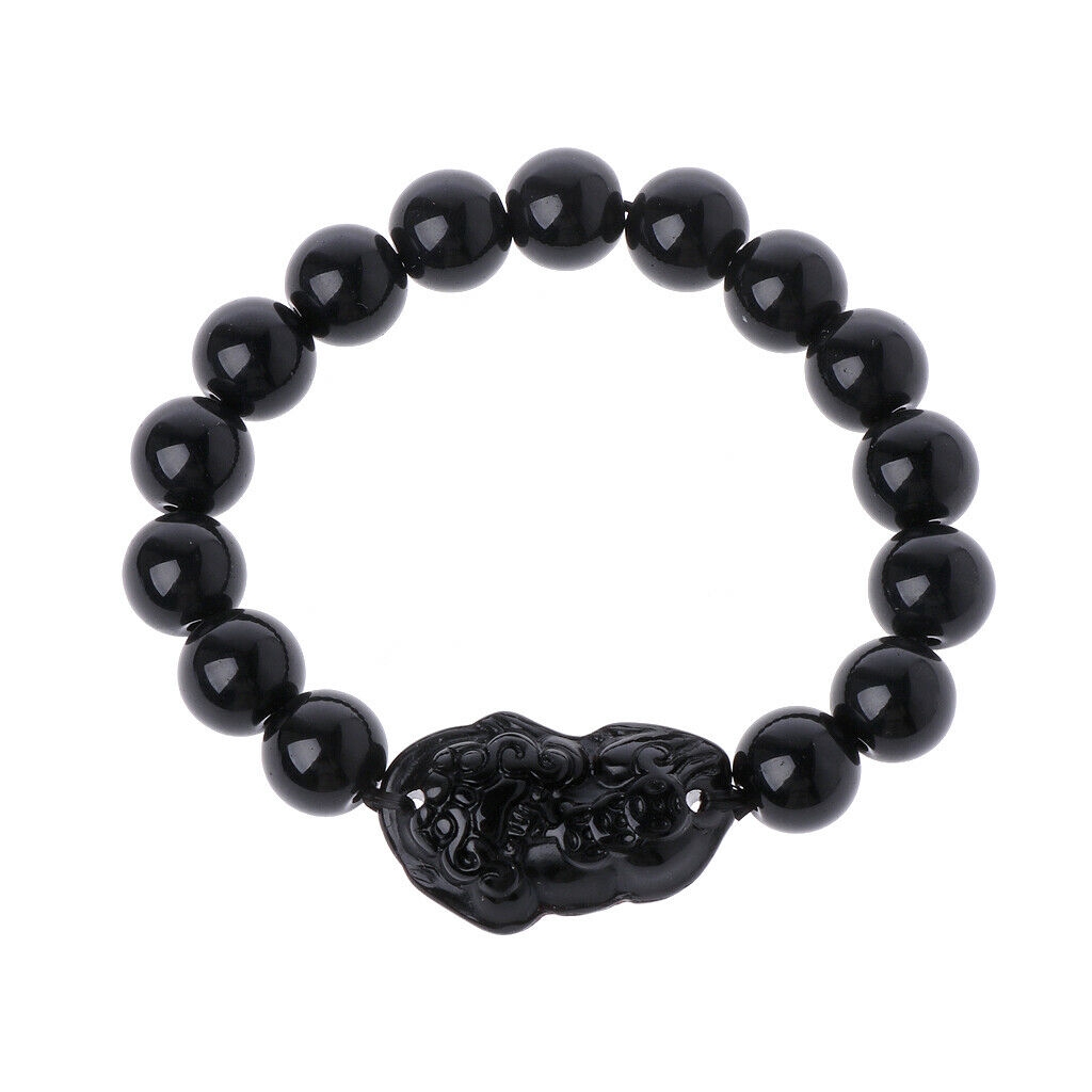 Gelang Manik-Manik Batu Obsidian Feng Shui Warna Hitam Emas Gaya China Untuk Unisex