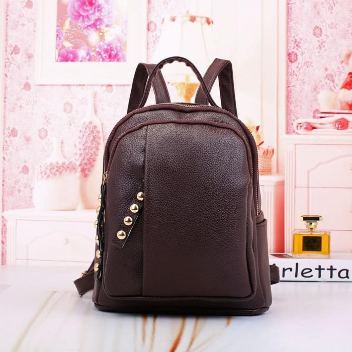 Tas Backpack Cewek Fashion Korea Brown Coklat EL190908