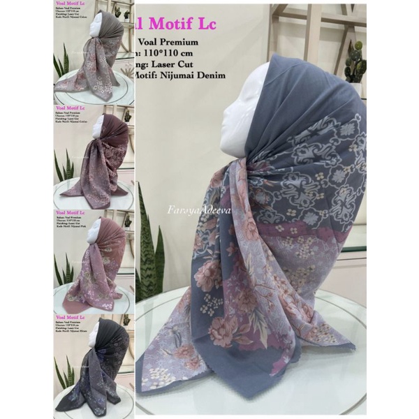 Hijab VOAL PREMIUM Motif 100 Jilbab Segiempat Motif Laser Cut