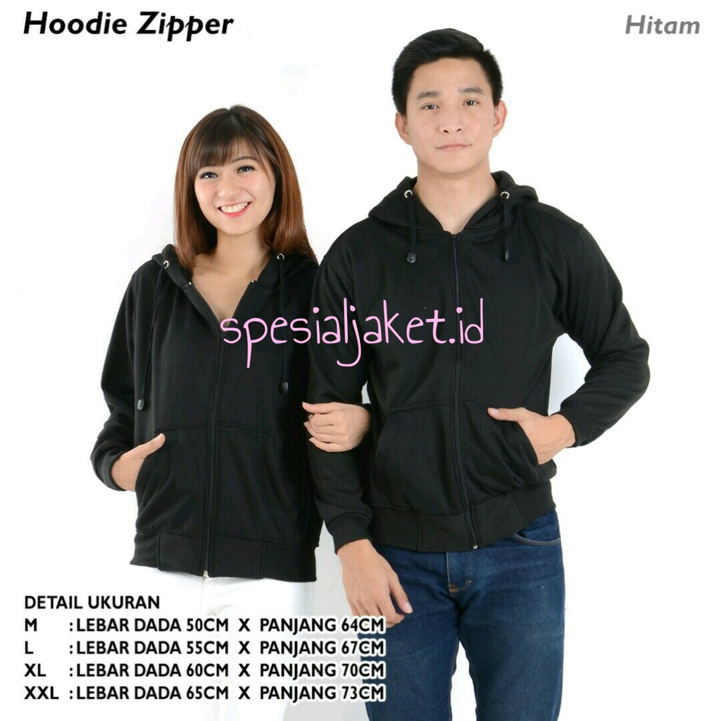JAKET POLOS HOODIE ZIPPER SIZE M-XXL ( PRIA & WANITA )-HITAM