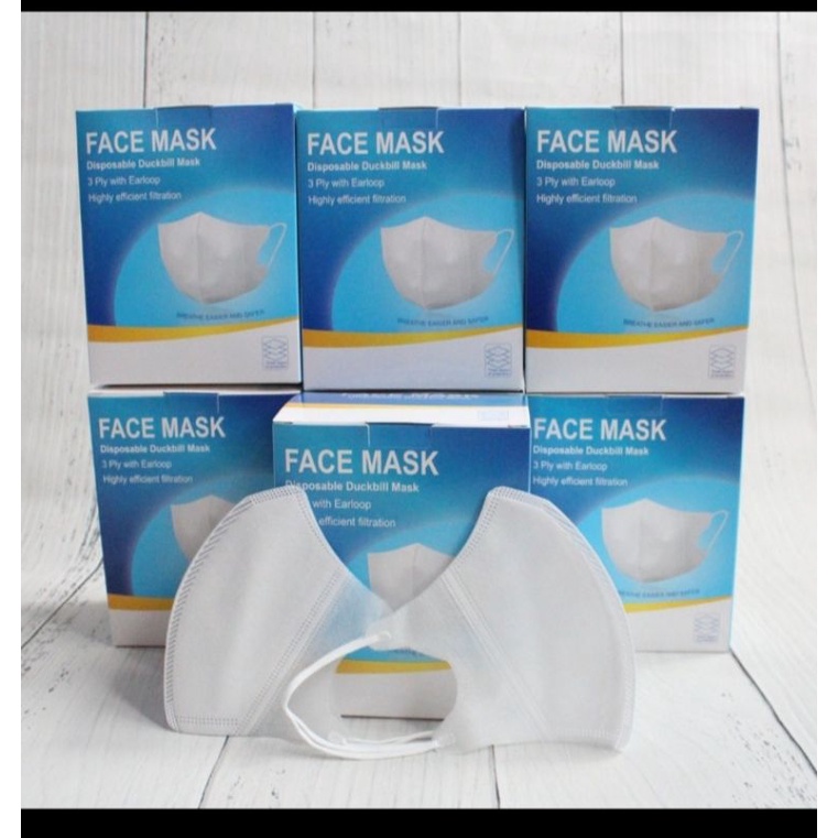 masker duckbill earloop 3 ply face mask disposable duckbill hitam & putih