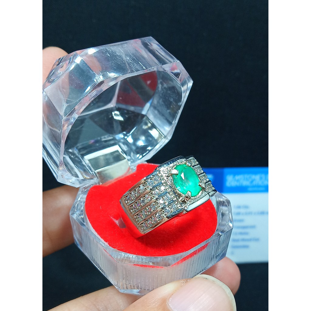 BATU PERMATA ZAMRUD COLOMBIA NATURAL RING PERAK