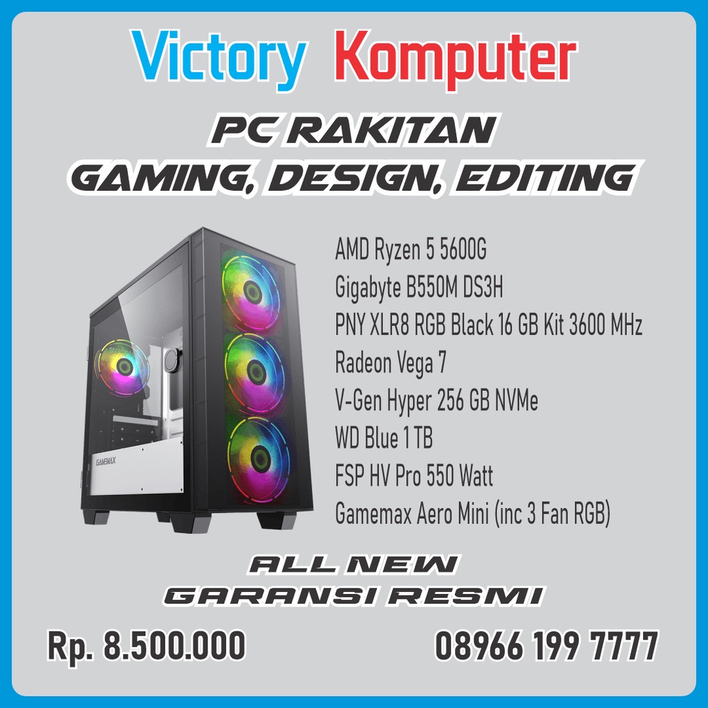 PC Rakitan AMD Ryzen 5 5000 Series Gaming Design Editing Render