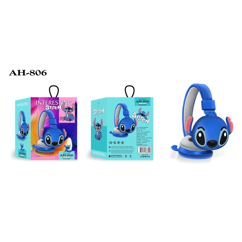 HEADPHONE  BLUETOOTH KARAKTER HELLOKITTY / LILO STICH /KUMBANG AH-806/RABBIT 807K