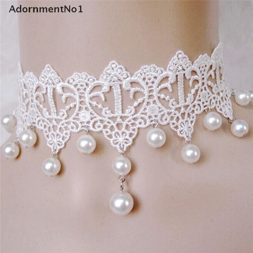 (AdornmentNo1) Kalung Choker Lace Sexy Romantis Aksen Mutiara Untuk Perhiasan Wanita