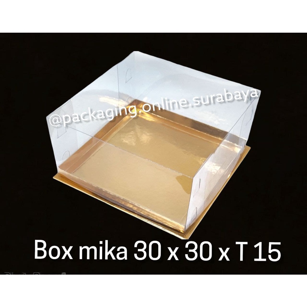 

BOX MIKA GOLD UK 30X30X15 CM CAKE CUPCAKE SOUVENIR HANTARAN PUDING TART DUS EMAS KARTON TEBAL POS