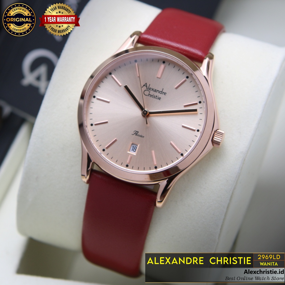 New 2022 Jam Alexander Christie Wanita AC 2969LD Red Rosegold Original Cantik Simpel Elegan