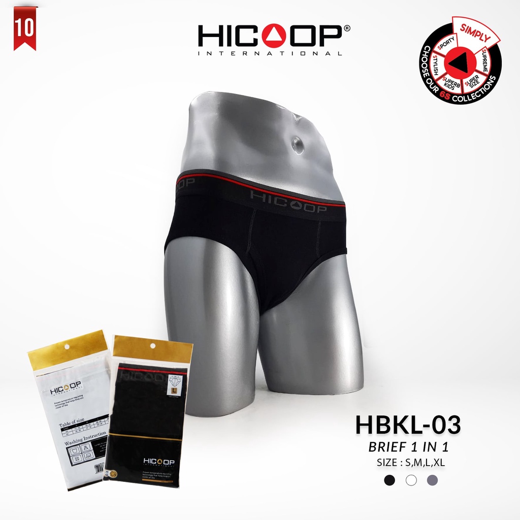 [COD] Ready  Hicoop Celana Dalam Pria HBKL 03 isi satu brief hitam misty waistband nyaman Original