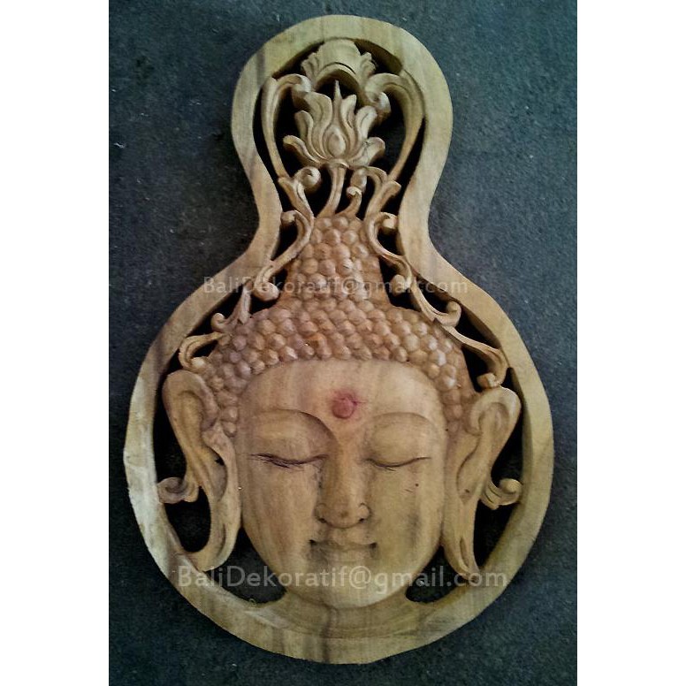 Produk Unggulan] Hiasan Dinding Kayu Ukiran Bali Motif Sang Buddha Dalam Frame Bundar