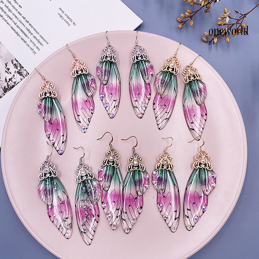 OW# Women Fashion Earrings Rhinestone Insect Butterfly Wing Ear Hook Jewelry Gift