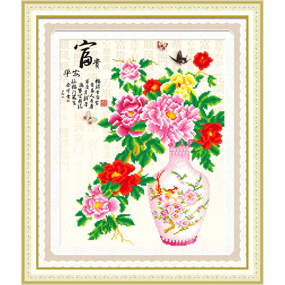 Paket DIY Craft Diamond Painting A9335 Vas Bunga Oriental Peony Peoni