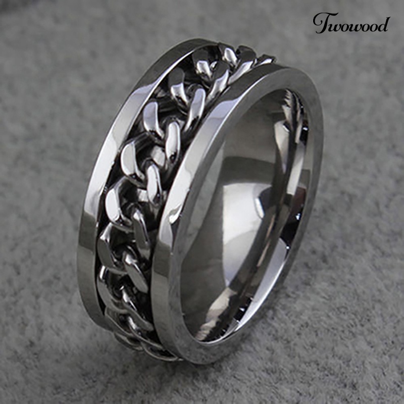 Cincin Rantai Bahan Stainless Steel Gaya Punk Untuk Pria Dan Wanita