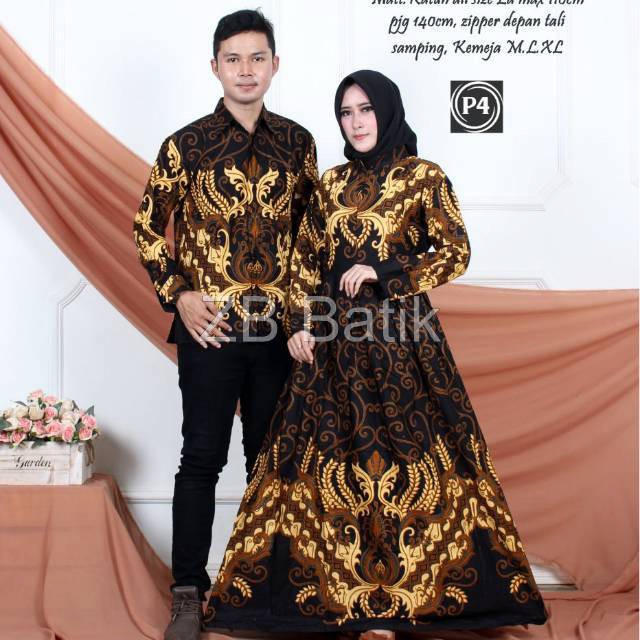 ZB Batik - Batik Couple Gamis Sarimbit Modern Cowok Kemeja Cewek Gamis